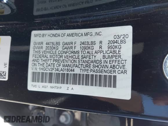 2020 Honda Accord Sport с VIN 1HGCV2F34LA018044, выставлен на аукционе IAAI как лот 42980044 с пробегом 52 714 миль миль и . История ставок и продаж доступна на DreamBid. Изображение 9.