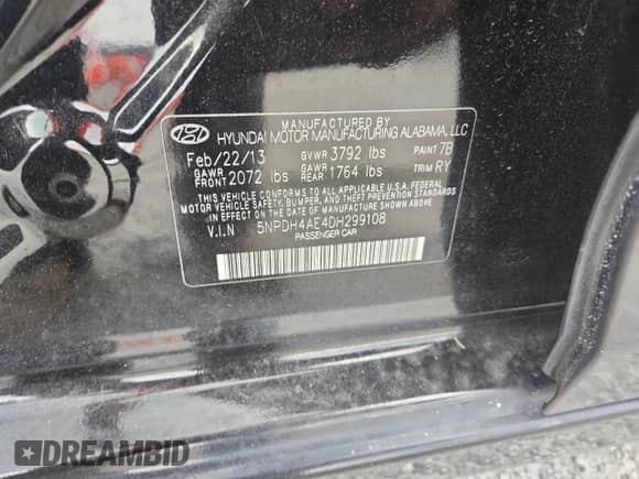 2013 Hyundai Elantra GLS with VIN 5NPDH4AE4DH299108, listed as a Copart auction lot 64773435 with 77,018 mi miles and Salvage title. Bid and sale history available at DreamBid. Image 12.