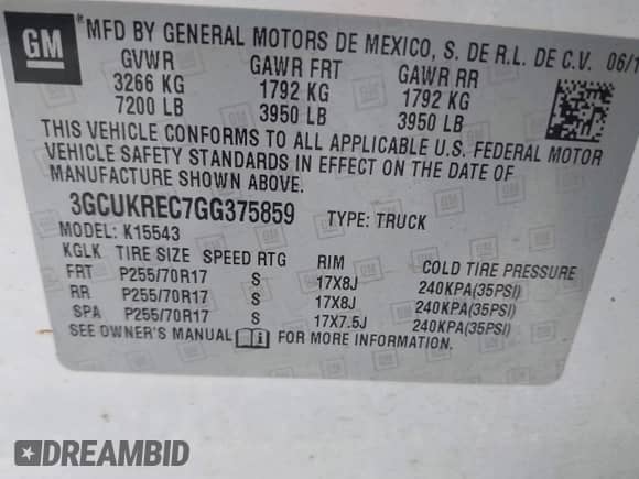 2016 Chevrolet Silverado 1500 LT with VIN 3GCUKREC7GG375859, listed as a IAAI auction lot 42151765 with 184,627 mi miles and . Bid and sale history available at DreamBid. Image 9.