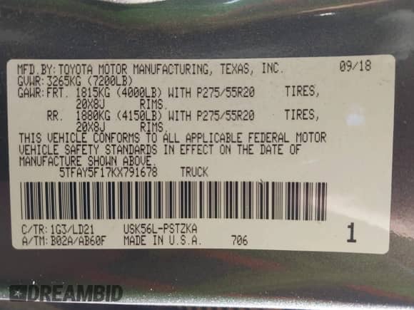 2019 Toyota Tundra SR5 с VIN 5TFAY5F17KX791678, выставлен на аукционе IAAI как лот 42290380 с пробегом 119 671 миль миль и . История ставок и продаж доступна на DreamBid. Изображение 9.