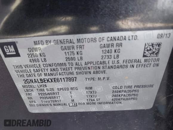 2014 Chevrolet Equinox LT с VIN 2GNALBEKXE6117897, выставлен на аукционе IAAI как лот 43385842 с пробегом 202 964 миль миль и . История ставок и продаж доступна на DreamBid. Изображение 9.