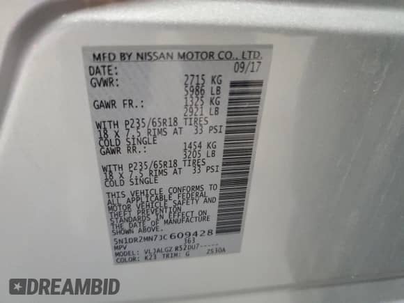 2018 Nissan Pathfinder S with VIN 5N1DR2MN7JC609428, listed as a Copart auction lot 84059525 with 58,404 mi miles and Clean title. Bid and sale history available at DreamBid. Image 13.