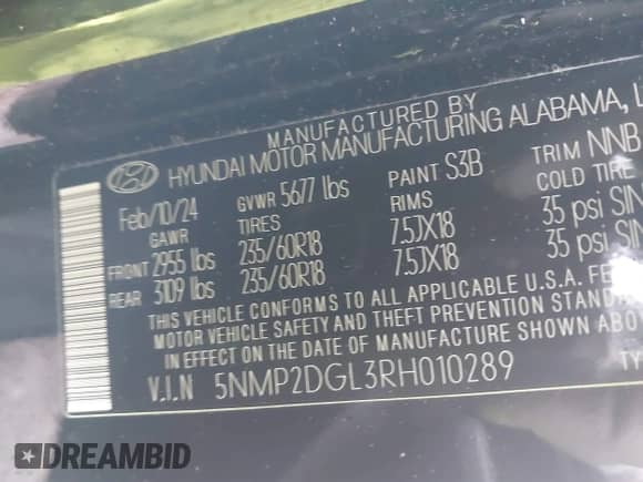 2024 Hyundai Santa Fe SEL с VIN 5NMP2DGL3RH010289, выставлен на аукционе IAAI как лот 42251694 с пробегом 25 039 миль миль и . История ставок и продаж доступна на DreamBid. Изображение 9.