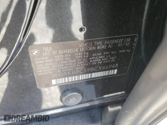 2011 BMW 7 Series 750Li z VIN WBAKB8C59BCY66948, wystawiony jako Copart lot #76837444 z przebiegiem 123 888 mil mil oraz Szkoda całkowita • Salvage title. Historia ofert i sprzedaży dostępna na DreamBid. Obrazek 14.