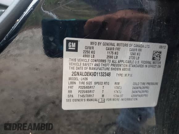 2013 Chevrolet Equinox LT with VIN 2GNALDEK9D1132348, listed as a Copart auction lot 82681435 with 152,287 mi miles and Salvage title. Bid and sale history available at DreamBid. Image 13.