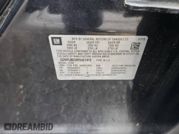 2015 Chevrolet Equinox LT с VIN 2GNFLBE38F6421410, выставлен на аукционе Copart как лот 65921015 с пробегом 143 759 миль миль и Списание • Salvage title. История ставок и продаж доступна на DreamBid. Изображение 12.