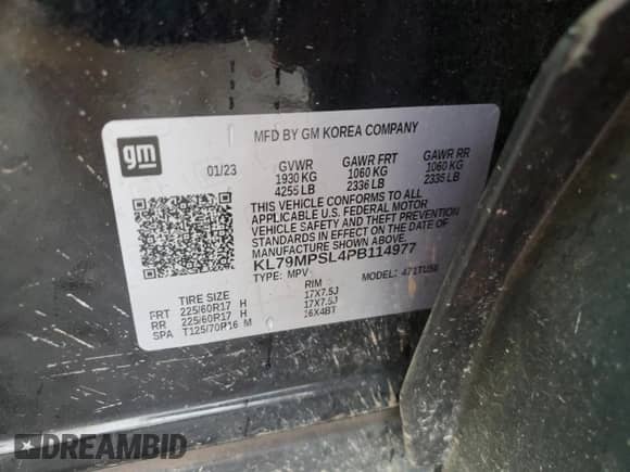 2023 Chevrolet TrailBlazer LT с VIN KL79MPSL4PB114977, выставлен на аукционе Copart как лот 66985285 с пробегом 62 405 миль миль и На запчасти • Non repairable. История ставок и продаж доступна на DreamBid. Изображение 13.