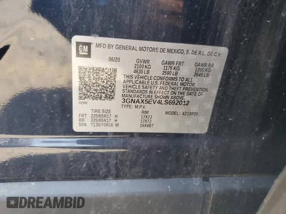 2020 Chevrolet Equinox LS z VIN 3GNAX5EV4LS692012, wystawiony jako Copart lot #64934325 z przebiegiem 152 841 mil mil oraz Szkoda całkowita • Salvage title. Historia ofert i sprzedaży dostępna na DreamBid. Obrazek 13.