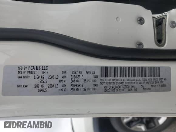 2017 Jeep Compass Sport with VIN 3C4NJDAB4HT667078, listed as a Copart auction lot 59717965 with 59,785 mi miles and Salvage title. Bid and sale history available at DreamBid. Image 13.