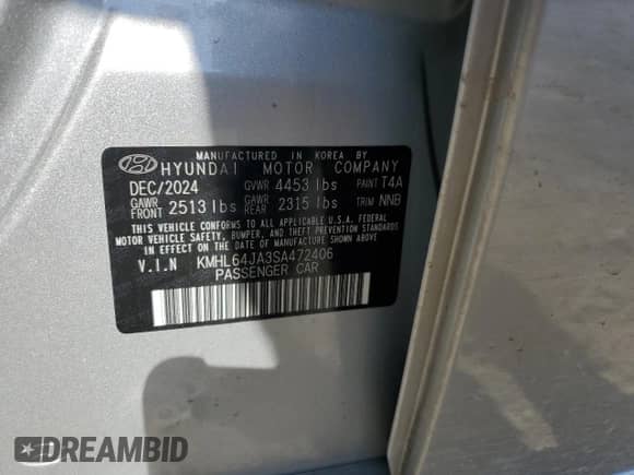 2025 Hyundai Sonata SEL с VIN KMHL64JA3SA472406, выставлен на аукционе Copart как лот 66314545 с пробегом 3 831 миль миль и Списание • Salvage title. История ставок и продаж доступна на DreamBid. Изображение 12.