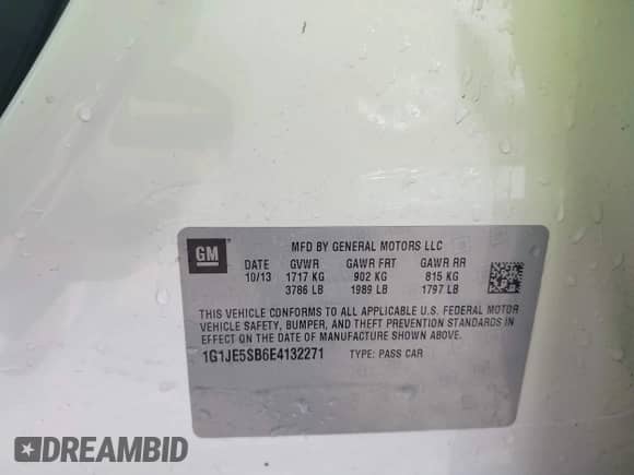 2014 Chevrolet Sonic LTZ with VIN 1G1JE5SB6E4132271, listed as a IAAI auction lot 41867508 with 115,116 mi miles and . Bid and sale history available at DreamBid. Image 9.