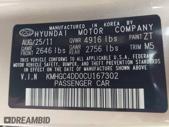 2012 Hyundai Genesis 3.8L с VIN KMHGC4DD0CU167302, выставлен на аукционе IAAI как лот 42883984 с пробегом Не указан миль и . История ставок и продаж доступна на DreamBid. Изображение 9.