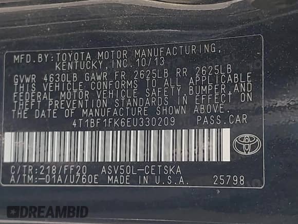 2014 Toyota Camry L z VIN 4T1BF1FK6EU330209, wystawiony jako IAAI lot #43584677 z przebiegiem 79 370 mil mil oraz . Historia ofert i sprzedaży dostępna na DreamBid. Obrazek 9.