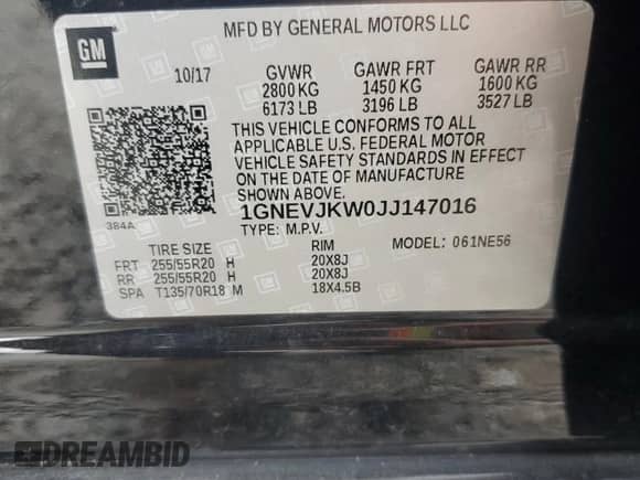 2018 Chevrolet Traverse Premier с VIN 1GNEVJKW0JJ147016, выставлен на аукционе Copart как лот 69681815 с пробегом 101 695 миль миль и Списание • Salvage title. История ставок и продаж доступна на DreamBid. Изображение 14.