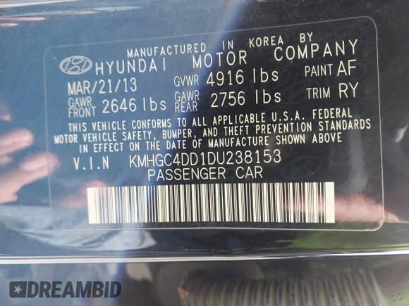 2013 Hyundai Genesis 3.8L с VIN KMHGC4DD1DU238153, выставлен на аукционе IAAI как лот 43135011 с пробегом 184 318 миль миль и . История ставок и продаж доступна на DreamBid. Изображение 9.