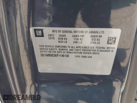 2015 Chevrolet Impala LT with VIN 2G1WB5E3XF1145136, listed as a IAAI auction lot 43484902 with 201,771 mi miles and . Bid and sale history available at DreamBid. Image 9.