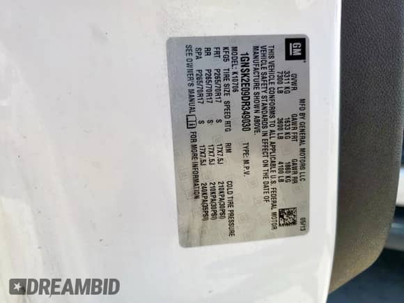 2013 Chevrolet Tahoe Commercial z VIN 1GNSK2E09DR349030, wystawiony jako Copart lot #69140325 z przebiegiem 163 621 mil mil oraz Czysty tytuł • Clean title. Historia ofert i sprzedaży dostępna na DreamBid. Obrazek 13.