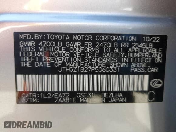 2023 Lexus IS 350 F Sport z VIN JTHGZ1B27P5060331, wystawiony jako Copart lot #55093045 z przebiegiem 29 786 mil mil oraz Szkoda całkowita • Salvage title. Historia ofert i sprzedaży dostępna na DreamBid. Obrazek 12.