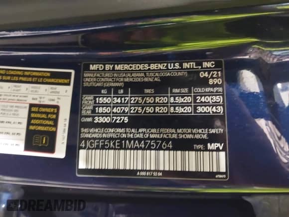 2021 Mercedes-Benz GLS 450 with VIN 4JGFF5KE1MA475764, listed as a IAAI auction lot 42476422 with 40,816 mi miles and . Bid and sale history available at DreamBid. Image 9.