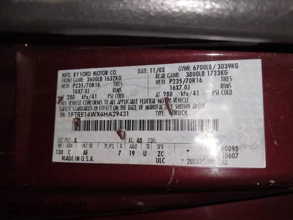 2004 Ford Econoline Cargo с VIN 1FTRE14WX4HA29431, выставлен на аукционе IAAI как лот 41651440 с пробегом 247 750 миль миль и . История ставок и продаж доступна на DreamBid. Изображение 9.