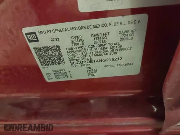 2022 Chevrolet Silverado 1500 LT z VIN 3GCUYDET4NG215212, wystawiony jako IAAI lot #42683488 z przebiegiem 62 437 mil mil oraz . Historia ofert i sprzedaży dostępna na DreamBid. Obrazek 9.