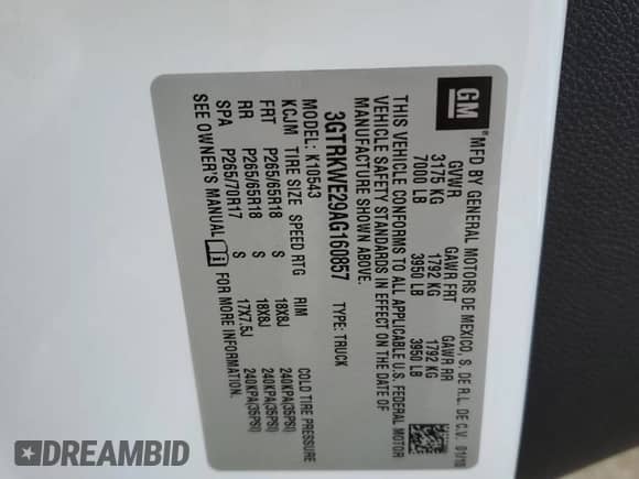 2010 GMC Sierra 1500 SLT z VIN 3GTRKWE29AG160857, wystawiony jako Copart lot #86632774 z przebiegiem 135 414 mil mil oraz Szkoda całkowita • Salvage title. Historia ofert i sprzedaży dostępna na DreamBid. Obrazek 13.
