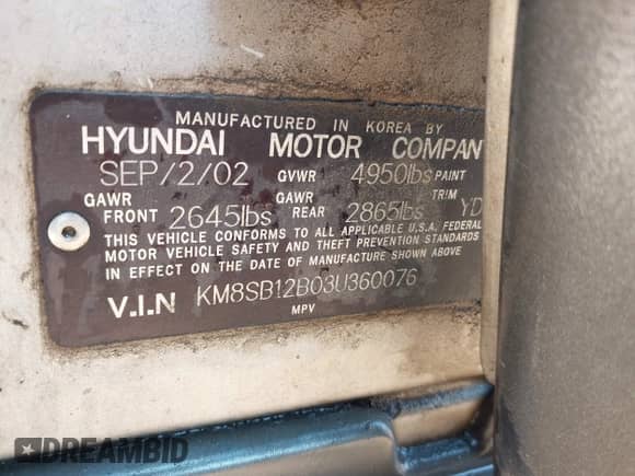 2003 Hyundai Santa Fe с VIN KM8SB12B03U360076, выставлен на аукционе IAAI как лот 43203022 с пробегом Не указан миль и . История ставок и продаж доступна на DreamBid. Изображение 9.