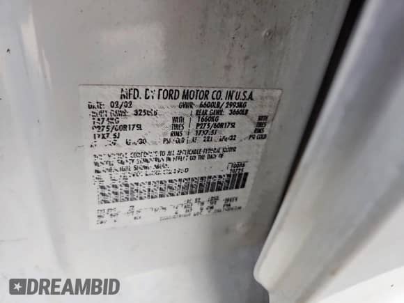 2002 Ford F-150 XLT с VIN 1FTRW07L02KC24950, выставлен на аукционе Copart как лот 85846165 с пробегом 208 028 миль миль и Списание • Salvage title. История ставок и продаж доступна на DreamBid. Изображение 12.