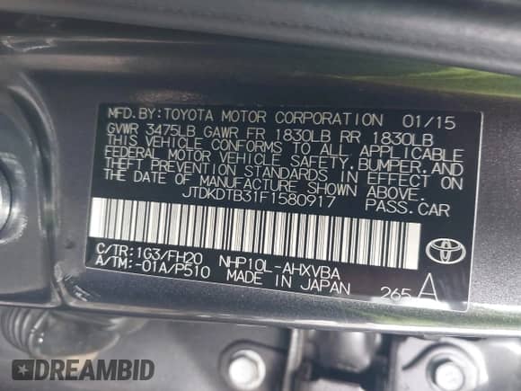 2015 Toyota Prius One z VIN JTDKDTB31F1580917, wystawiony jako IAAI lot #43198076 z przebiegiem 138 011 mil mil oraz . Historia ofert i sprzedaży dostępna na DreamBid. Obrazek 9.