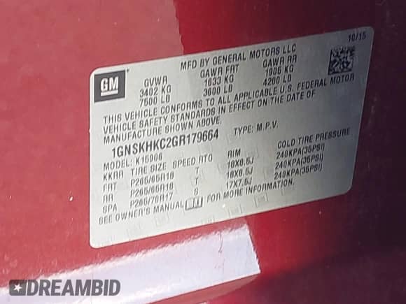 2016 Chevrolet Suburban LT с VIN 1GNSKHKC2GR179664, выставлен на аукционе IAAI как лот 43020910 с пробегом 191 028 миль миль и . История ставок и продаж доступна на DreamBid. Изображение 9.