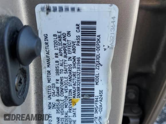 2003 Toyota Corolla CE с VIN 1NXBR32E63Z181946, выставлен на аукционе Copart как лот 85291965 с пробегом 228 378 миль миль и Списание • Salvage title. История ставок и продаж доступна на DreamBid. Изображение 13.