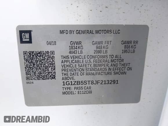 2018 Chevrolet Malibu LS with VIN 1G1ZB5ST8JF213291, listed as a IAAI auction lot 42931809 with 99,004 mi miles and . Bid and sale history available at DreamBid. Image 9.