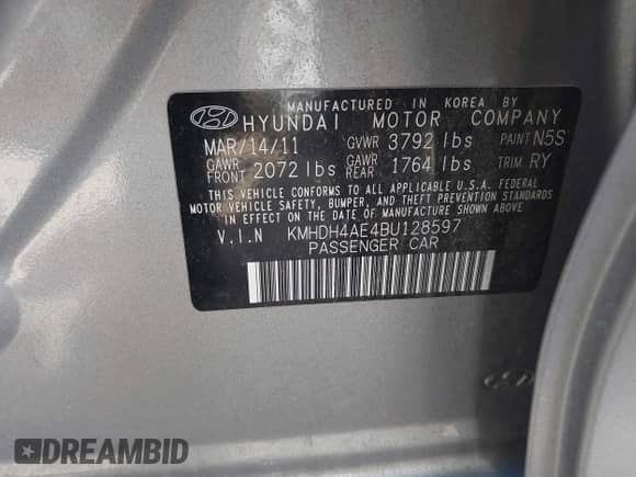 2011 Hyundai Elantra Limited with VIN KMHDH4AE4BU128597, listed as a IAAI auction lot 42932860 with 138,587 mi miles and . Bid and sale history available at DreamBid. Image 9.