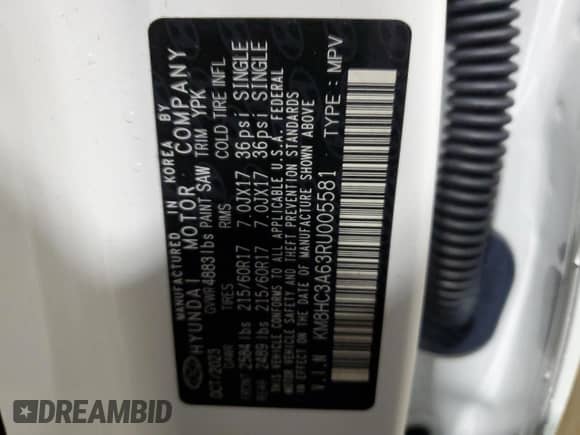 2024 Hyundai Kona SEL z VIN KM8HC3A63RU005581, wystawiony jako Copart lot #82802834 z przebiegiem 9 898 mil mil oraz Szkoda całkowita • Salvage title. Historia ofert i sprzedaży dostępna na DreamBid. Obrazek 13.