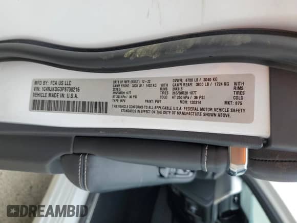 2023 Jeep Grand Cherokee Overland с VIN 1C4RJKDG3P8738216, выставлен на аукционе Copart как лот 45659135 с пробегом 43 340 миль миль и Списание • Salvage title. История ставок и продаж доступна на DreamBid. Изображение 14.