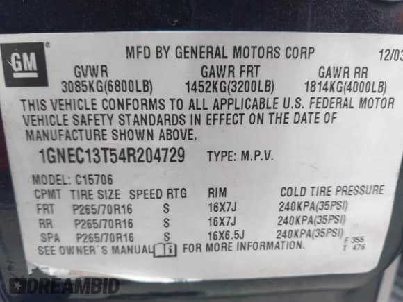 2004 Chevrolet Tahoe LS с VIN 1GNEC13T54R204729, выставлен на аукционе IAAI как лот 42421385 с пробегом Не указан миль и . История ставок и продаж доступна на DreamBid. Изображение 9.