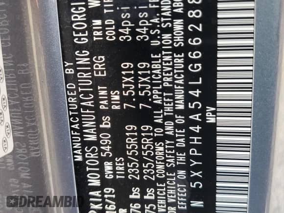 2020 Kia Sorento EX with VIN 5XYPH4A54LG662882, listed as a Copart auction lot 65028965 with 61,924 mi miles and Clean title. Bid and sale history available at DreamBid. Image 13.