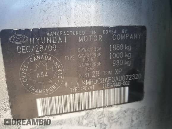 2010 Hyundai Elantra GLS с VIN KMHDC8AE3AU072320, выставлен на аукционе Copart как лот 68206045 с пробегом 361 710 миль миль и Списание • Salvage title. История ставок и продаж доступна на DreamBid. Изображение 12.