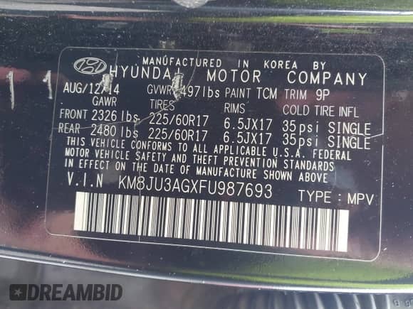 2015 Hyundai Tucson SE z VIN KM8JU3AGXFU987693, wystawiony jako IAAI lot #42989626 z przebiegiem 174 157 mil mil oraz . Historia ofert i sprzedaży dostępna na DreamBid. Obrazek 9.