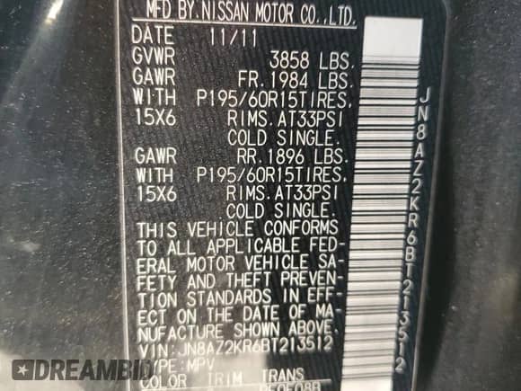 2011 Nissan Cube SL with VIN JN8AZ2KR6BT213512, listed as a Copart auction lot 87023544 with 183,035 mi miles and Clean title. Bid and sale history available at DreamBid. Image 12.