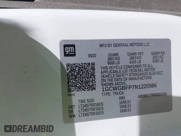 2022 Chevrolet Express Cargo с VIN 1GCWGBFP7N1220596, выставлен на аукционе IAAI как лот 42843564 с пробегом 67 807 миль миль и . История ставок и продаж доступна на DreamBid. Изображение 9.