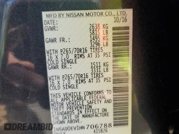 2017 Nissan Frontier SV с VIN 1N6AD0EV1HN706788, выставлен на аукционе Copart как лот 68125835 с пробегом 95 161 миль миль и Списание • Salvage title. История ставок и продаж доступна на DreamBid. Изображение 12.