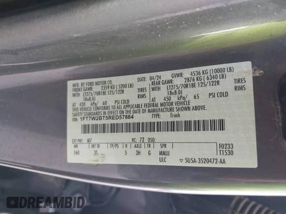 2024 Ford F-250 XL с VIN 1FT7W2BT5RED57884, выставлен на аукционе IAAI как лот 42605362 с пробегом 37 644 миль миль и . История ставок и продаж доступна на DreamBid. Изображение 9.