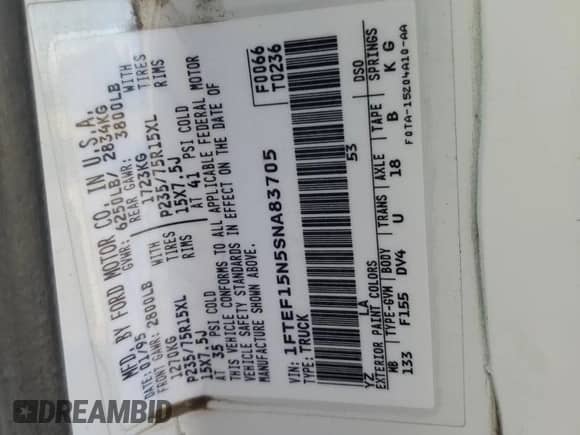 1995 Ford F-150 z VIN 1FTEF15N5SNA83705, wystawiony jako Copart lot #84272504 z przebiegiem 156 826 mil mil oraz Szkoda całkowita • Salvage title. Historia ofert i sprzedaży dostępna na DreamBid. Obrazek 12.