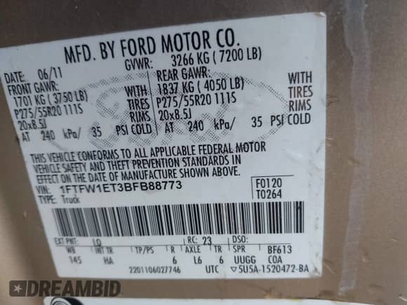 2011 Ford F-150 XLT z VIN 1FTFW1ET3BFB88773, wystawiony jako IAAI lot #42883839 z przebiegiem 206 429 mil mil oraz . Historia ofert i sprzedaży dostępna na DreamBid. Obrazek 9.