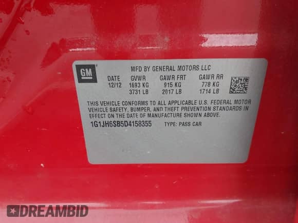 2013 Chevrolet Sonic RS z VIN 1G1JH6SB5D4158355, wystawiony jako IAAI lot #42234638 z przebiegiem 164 870 mil mil oraz . Historia ofert i sprzedaży dostępna na DreamBid. Obrazek 9.