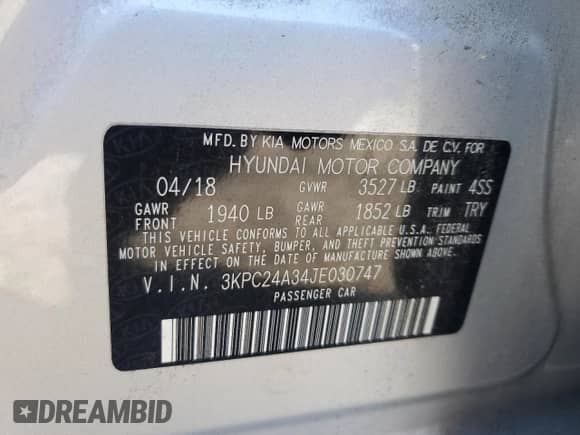 2018 Hyundai Accent SEL z VIN 3KPC24A34JE030747, wystawiony jako Copart lot #85928315 z przebiegiem 51 471 mil mil oraz Szkoda całkowita • Salvage title. Historia ofert i sprzedaży dostępna na DreamBid. Obrazek 12.