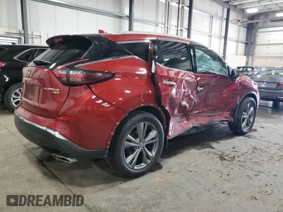 2020 Nissan Murano Platinum with VIN 5N1AZ2DSXLN116052, listed as a Copart auction lot 63215895 with 75,289 mi miles and Non repairable. Bid and sale history available at DreamBid. Image 3.