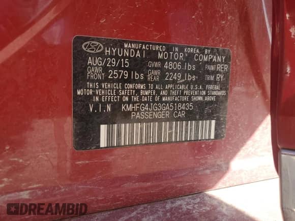 2016 Hyundai Azera с VIN KMHFG4JG3GA518435, выставлен на аукционе Copart как лот 41499035 с пробегом 173 893 миль миль и Списание • Salvage title. История ставок и продаж доступна на DreamBid. Изображение 12.