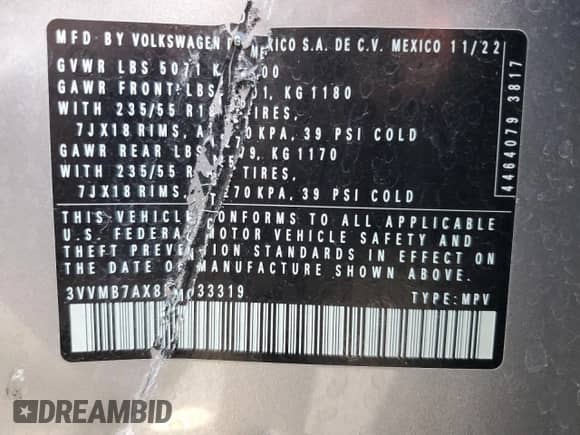 2023 Volkswagen Tiguan SE с VIN 3VVMB7AX8PM033319, выставлен на аукционе Copart как лот 63477225 с пробегом 23 768 миль миль и Списание • Salvage title. История ставок и продаж доступна на DreamBid. Изображение 14.